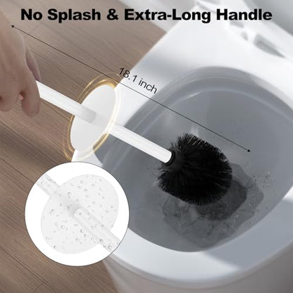 White Toilet Brush and Holder Set，Stainless Steel Heavy Duty Toilet Bowl Brush，Extra Long Handled Modern Toilet Cleaner Brush with Replaceable Head, Removable Inner Bowl, and Splash Protection - color: White, size: 1 Pack