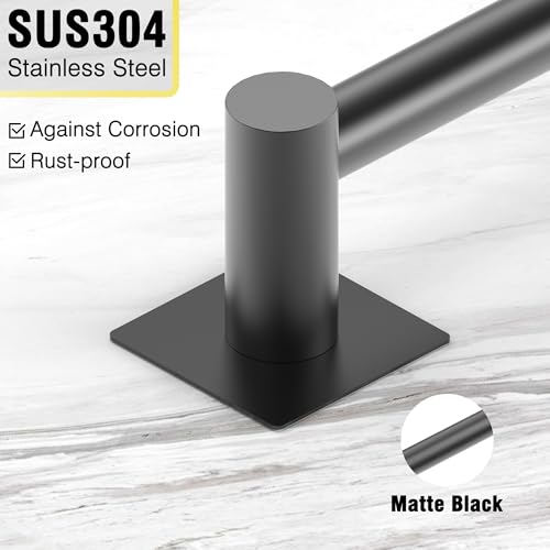 Towel Bar, Self-Adhesive Towel Racks for Bathroom, Matte Black | Adjustable 13 to 23.6 Inch Stick on Towel Rod, 304 Stainless Steel Towel Holder, Rustproof, Square Base, No Drill, Modern - color: Matte Black, size: Self-Adhesive