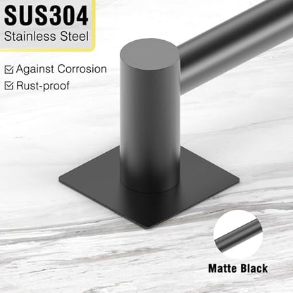 Towel Bar, Self-Adhesive Towel Racks for Bathroom, Matte Black | Adjustable 13 to 23.6 Inch Stick on Towel Rod, 304 Stainless Steel Towel Holder, Rustproof, Square Base, No Drill, Modern - color: Matte Black, size: Self-Adhesive