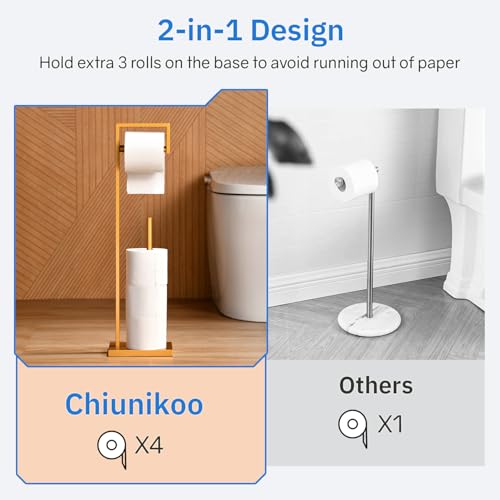 Free Standing Toilet Paper Holder with Reserve, Gold Bathroom Stainless Steel Tissue Paper Roll Dispenser Stand with Storage - color: Gold
