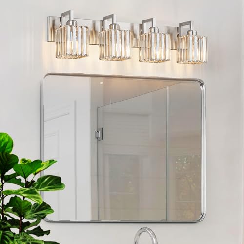 Modern Bathroom Vanity Light 4-Lights Brushed Nickel Vanity Light Crystal Wall Light Bathroom Light Fixtures - color: Nickel Crooked, size: 4-light