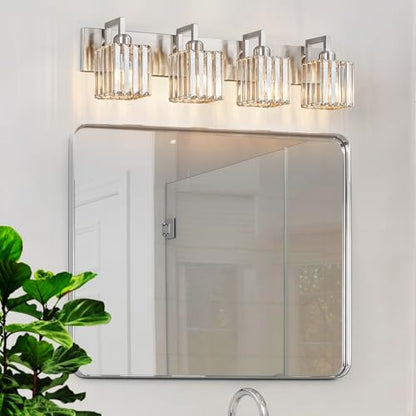 Modern Bathroom Vanity Light 4-Lights Brushed Nickel Vanity Light Crystal Wall Light Bathroom Light Fixtures - color: Nickel Crooked, size: 4-light