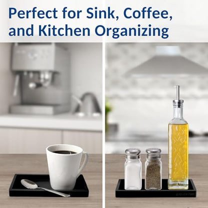 Countertop & Vanity Silicone Tray – 2 PC Small 7.7" Soap Tray | Kitchen Soap Tray Set, Dish Soap Tray for Kitchen Counter, Kitchen Sink Tray, Silicone Soap Dispenser Tray & Sponge Holder - color: Black, size: 2 PC Small - 7"