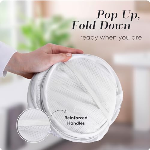 Handy Laundry Pop Up Laundry Hamper 71L Sturdy Collapsible Mesh (White) | Breathable Foldable Laundry Basket with Reinforced Handles, Side Pocket, Wide Opening for Dorm, Travel, Bedroom - color: White