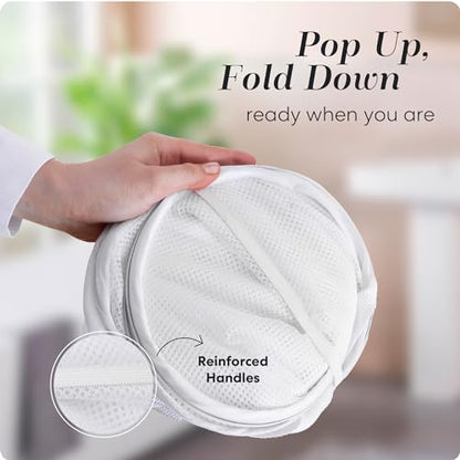 Handy Laundry Collapsible Mesh Pop Up Laundry Hamper 2-Pack, Wide Opening, Side Pocket, Space-Saving Foldable Basket for Clothes, Travel, Dorm, Kids Room, Breathable & Durable (White) - color: White, 2-PACK