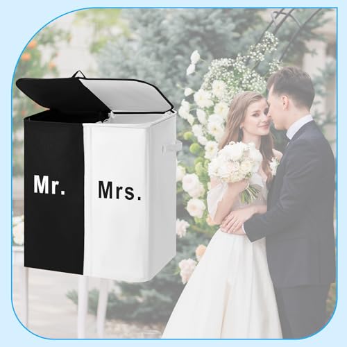 DoubleFill 154L Large Double Laundry Hamper with Lid and Removable Bags Laundry Basket 2 Section Collapsible Dirty Clothes Hamper for Bathroom Bedroom for Husband&Wife Parents or Couple (Mr. Mrs.) - style: Mr. Mrs.