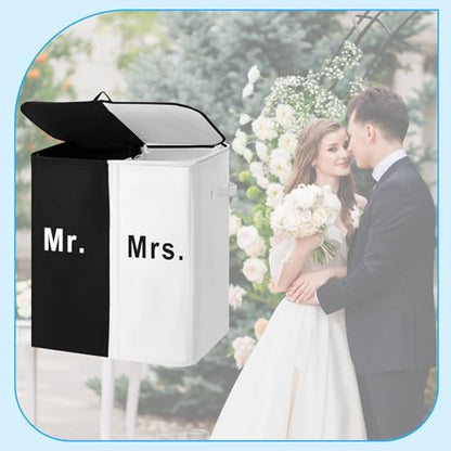 DoubleFill 154L Large Double Laundry Hamper with Lid and Removable Bags Laundry Basket 2 Section Collapsible Dirty Clothes Hamper for Bathroom Bedroom for Husband&Wife Parents or Couple (Mr. Mrs.) - style: Mr. Mrs.