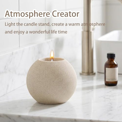Bathroom Accessories Set, 5 PCS Modern Bath Organizer, Beige | Sandstone Look, Stripe,13.53 OZ Soap Dispenser,Toothbrush Holder,Tumbler,Soap Dish,Candle Holder for Countertop Kitchen Sink - color: Beige