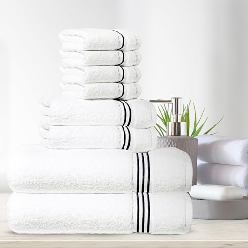 8-Piece Premium Towel Set, 2 Bath Towels, 2 Hand Towels, and 4 Wash Cloths, 100% Ring Spun Cotton Highly Absorbent Towels for Bathroom, Gym, Hotel, and Spa - color: Black