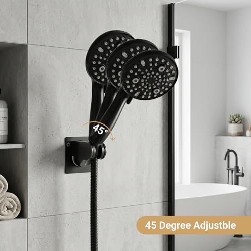 Adhesive Shower Head Holder, No Drill Wall Mount Adjustable Handheld Showerhead Bracket for Bathroom, RV, Kids Shower（Black） - style: Black