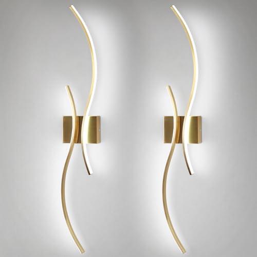 CANEOE Modern Led Wall Light Set of Two, 39inch Gold Indoor Led Wall Sconce Lighting, Bathroom Vanity Light Fixtures Over Mirror for Living Room Hallway Bedroom Bedside Wall Lamp (Gold,6000K,2 Packs) - color: Gold,6000K, size: 2 Packs,39inch