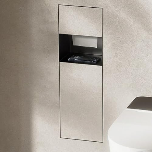 Toilet Paper Holder with Storage, in Wall Toilet Paper Holder, Stainless Cabinet Storage with Removable Trash Can and Toilet Brush Wall Bathroom Niche Black,Black/c - color: Black/C