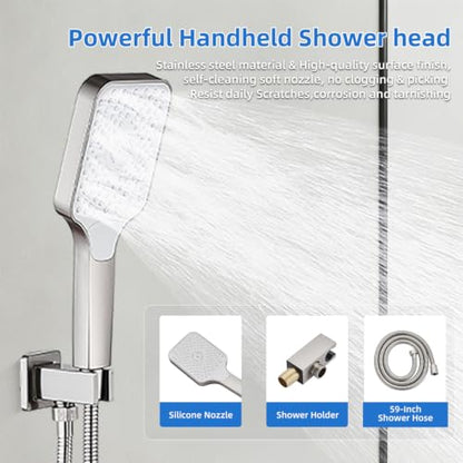 Shower Faucet Set With Handheld Shower Head Brushed | Rain shower Head With Handheld Sprayer - color: Gray