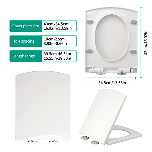 White Soft Close Toilet Seat - 16.9x13.6, Elongated Square Design, Easy Installation & Cleaning, Durable & Stylish Bathroom Upgrade