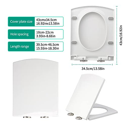 White Soft Close Toilet Seat - 16.9x13.6, Elongated Square Design, Easy Installation & Cleaning, Durable & Stylish Bathroom Upgrade