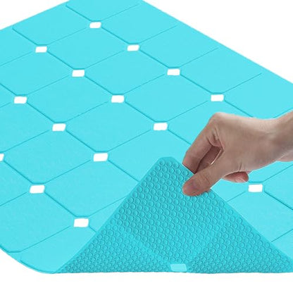 Bathtub Mat Non Slip Silicone Soft Odorless Bath Mat No Suction Cups for Refinished,Textured and Reglazed Tub Shower Mats Non-Slip 18 X 28Inch Blue - color: Blue