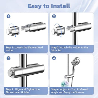 Hibbent Adjustable Shower Head Holder for Slide Bar, Universal 18.5-25mm Handheld Showerhead Bracket, Sprayer Holder with Hanging Design, Bathroom Shower Replacement, No Drill Installation, Chrome - style: Chrome