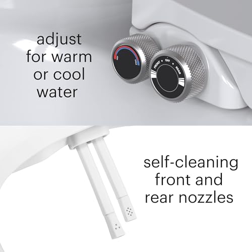 Brondell Swash Bidet Toilet Seat, Non-Electric, Dual Temperature, Fits Round Toilets, White – Dual Nozzle System – with Easy Installation - size: Round, style: S102 - warm water