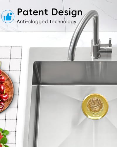 Kitchen Sink Drain Strainer,Patented Reversible Chain Mesh Basket, Gold | Kitchen Sink Accessories,Easy Clean,Fast Drainage,304 Stainless Steel Rust-Proof，4.4" Large Capacity Food Catcher,Anti-Clog - color: Yellow