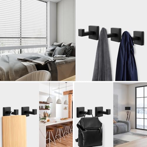 NearMoon Bath Towel Hooks -SUS304 Stainless Steel Square Clothes Robe Hooks Hanger, Heavy Duty Coat Hooks for Bathroom Livingroom Hotel Kitchen Garage, Wall Mounted (4 Pack, Matte Black) - color: Matte Black