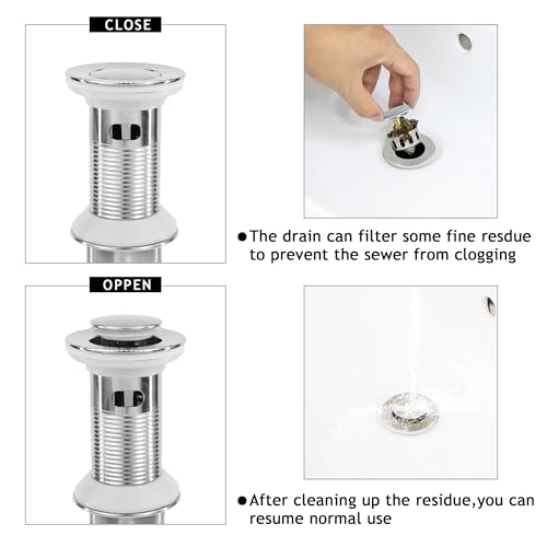 Bathroom Sink Drain,Drain Stopper Bathroom Sink with Overflow,Small Cap Pop Up Drain Assembly with Detachable Strainer Basket,Built-in Anti-Clogging, Stainless Steel Nut Brushed Nickel - color: Brushed Nickel-small Cap, style: With Overflow