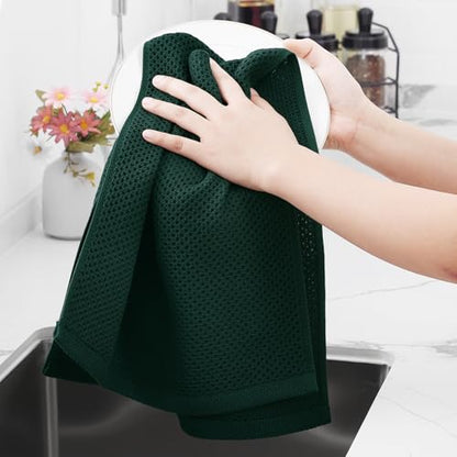 Homaxy 100% Cotton Waffle Weave Kitchen Towels, 15-Pack, Blackish Green | Ultra Soft Absorbent Dish Towels, Quick Drying Cleaning Towels, 13 x 28 Inches - color: Blackish Green, size: 13 x 28 - 15 Pack