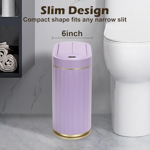 SYNCVIBE Bathroom Sensor Trash Can, 2 Gallon, Butterfly Lid, Purple | Automatic Garbage Can, IPX5 Waterproof Trash Bin, Under-Counter Wastebasket for Bedroom and Living Room - color: Purple