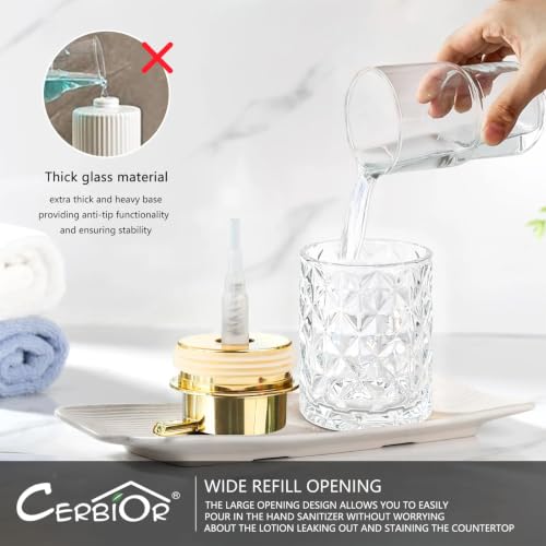 CERBIOR Bathroom Accessories Set, 4 PCS Glass Bathroom Set,Golden White | Includes Soap Dispenser, Toothbrush Holder, Toothbrush Cup, Soap Dish for Decorative Countertop and Housewarming Gift - style: white
