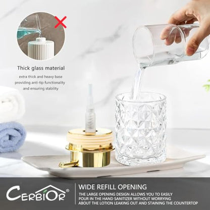 CERBIOR Bathroom Accessories Set, 4 PCS Glass Bathroom Set,Golden White | Includes Soap Dispenser, Toothbrush Holder, Toothbrush Cup, Soap Dish for Decorative Countertop and Housewarming Gift - style: white