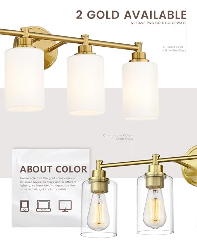 FEMILA Vanity Lights for Bathroom, Modern 4-Light Gold Bathroom Light Fixture, Wall Vanity Lamp with Champagne Gold Finish, 4FYC56B-4W BG - color: Champagne Gold, size: 24.8"
