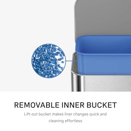simplehuman Slim Step Can, 9L / 2.4 Gallon Primary Bathroom Trash Can, Liner Pocket®, Sleek Internal Hinge, 150,000-Step All-Steel Pedal, Lid Shox® Silent Close, Brushed Stainless Steel - color: Brushed, size: 9L