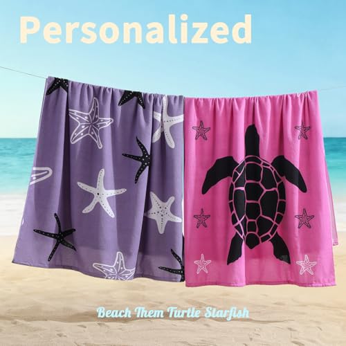 Oversized Beach Towels 4 Pack,40”x70” Microfiber Thin Large Beach Towel Set for Adults Travel Camping Swimming,Turtle Starfish Them Sand Free Quick Dry Lightweight XL Pool Towels -Purple & Rose Red - color: Purple, Rose Red