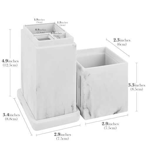 Linkidea Countertop Manual Toothbrush Holder with Lid, 3 Slots Brush and Toothpaste Stand for Bathroom, Dustproof Resin Organizer Compatible with Oral-B, Colgate, Reach Toothbrush (White)