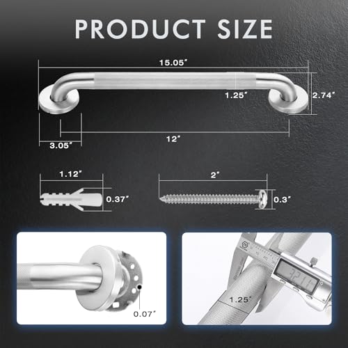 Grab Bars for Shower Anti Slip Handrail for Seniors 12 Inch 2 Pack | 304 Stainless Steel Handicap Grab Bar, Safety Shower Handle with Knurled Grip, Holds up to 500 lbs for Bathtub, Toilet - size: 12-Inch, 2-Pack
