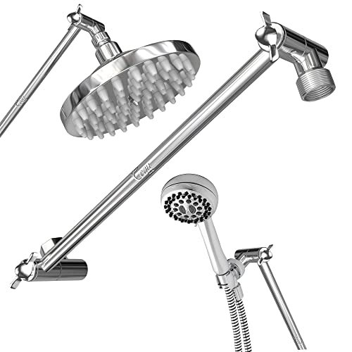 16-Inch Extra Long Shower Extension Arm. Solid Brass. Height/Angle Adjustable With a Unique Locking Gear for a Perfect Position Every time. Holds All Showerhead Sizes. - color: Chrome