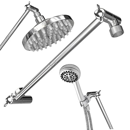 16-Inch Extra Long Shower Extension Arm. Solid Brass. Height/Angle Adjustable With a Unique Locking Gear for a Perfect Position Every time. Holds All Showerhead Sizes. - color: Chrome