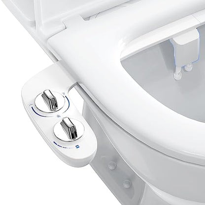 Bidet Attachment for Toilet Seat, Dual Nozzle Rear and Feminine Wash, Self Cleaning Sprayer, Non Electric Bidet with Adjustable Cold Water Pressure, EB012 Dual Wheel - color: White-01