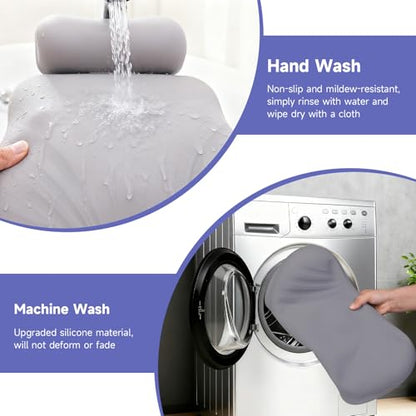 Silicone Bath Pillow, Upgraded Bath Pillows for Tub, Adjustable Height Bathtub Pillow for Head and Neck, 4D Luxury Tub Pillow Skin-Friendly Large Suction Cups Stability, Spa Relaxation-Grey