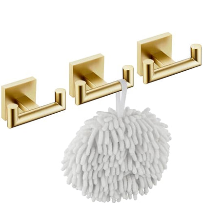 KOKOSIRI Robe Hooks Bathroom Double Towel Coat Hook for Bath Kitchen Wall Mounted, 3 Pack Brushed Gold Stainless Steel B1015BG-P3 - color: Brushed Gold, size: 3 Pack