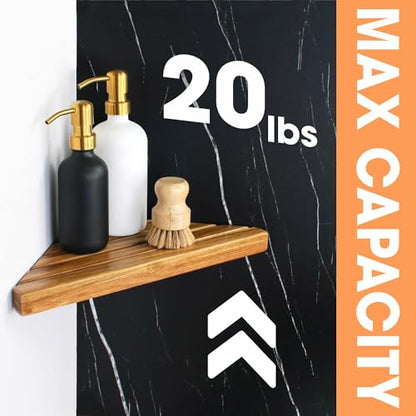 ENKEZI Acacia 2,3 Tiers Corner Shower Shelf, Triangular Corner Shelf Wooden Bathroom Shelf for Tiled Wall, Shower Corner Shelf, No Drilling Requied (3)