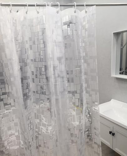 SUJAYU Shower Curtain Liner with 12 Plastic Hooks, 72x72 Inch Plastic Shower Curtain Liner for Shower Stall & Bathtubs, Bathroom Curtains Shower Curtain and Liner Set (Clear Grid)