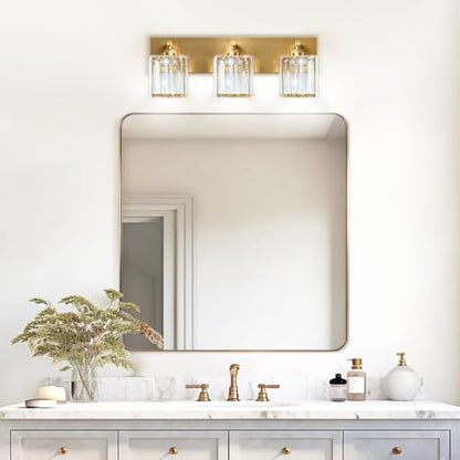 Gold Crystal Bathroom Vanity Light, 3-Light Modern Bathroom Lighting Fixtures Over Mirror,Chrome Wall Sconce Light Fixtures with Square Shade - color: Gold-Square Shade, size: 3-LIGHT