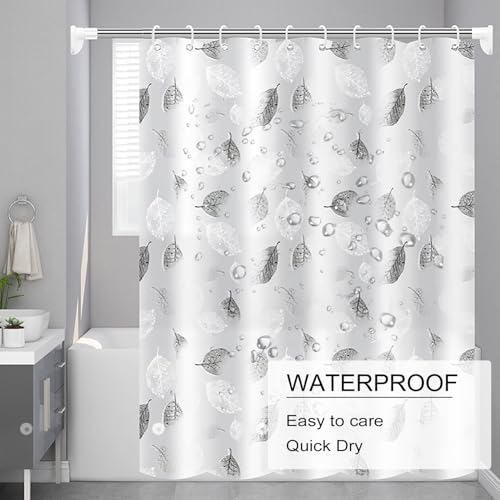 TIKABC Shower Curtain Liner, 4G PEVA Shower Liner, Plastic Waterproof Shower Curtains, with Grommet Holes and 3 Magnetic Weights(Black White Leaves) - color: Black White Leaves