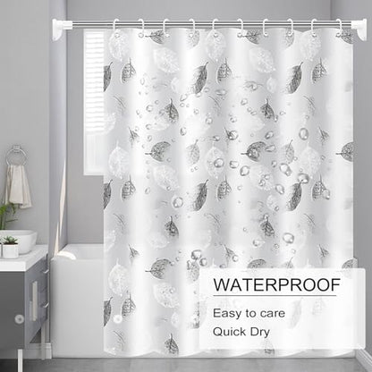 TIKABC Shower Curtain Liner, 4G PEVA Shower Liner, Plastic Waterproof Shower Curtains, with Grommet Holes and 3 Magnetic Weights(Black White Leaves) - color: Black White Leaves