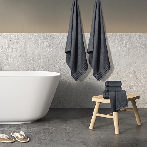 Ultra Soft 6 Pack Cotton Towel Set, Contains 2 Bath Towels 28x55 inch, 2 Hand Towels 16x24 inch & 2 Wash Cloths 12x12 inch, Ideal Everyday use, Compact & Lightweight - Charcoal Grey - color: Charcoal Grey, size: 6 Pack Set