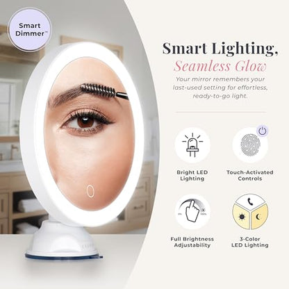 Zadro Zado 8.25-Inch x 6.9-Inch Round LED Lighted Wall Mounted Suction Cup Makeup Mirror with 10X Magnification and Touch Controls (White) - color: White