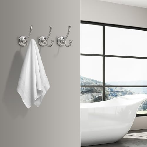 TUNNY Towel Hook Bathroom-2 Pack Brushed Nickel Double Robe/Towel Hook Wall Mounted Hook for Bathroom Bedroom Kitchen - color: Brushed Nickel