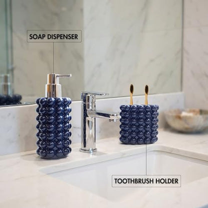 Better Trends 2-Piece Bathroom Accessory Set 400mL Refillable Soap Dispenser with Rustproof Pump 2-Slot Toothbrush for Vanity, Sink & Countertop Organization Navy Nova Collection - color: Navy