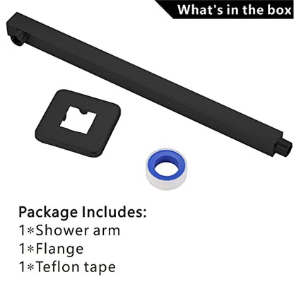Voolan 20" Square Shower Arm with Flange and Teflon Tape, Extension Shower Head Arm for Bathroom Fixed Shower Head, Solid Stainless Steel, Wall Mounted (Matte Black) - color: Matte Black, style: 20 Inch