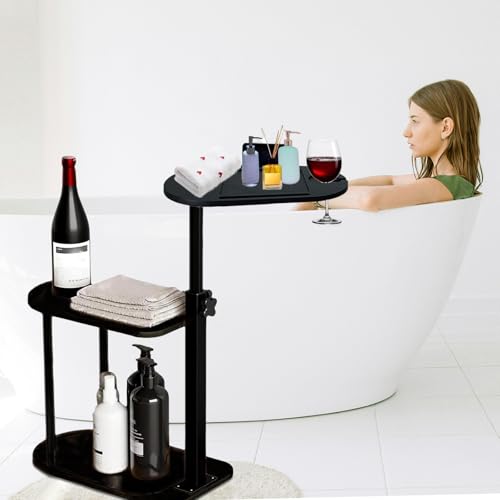 3 Layer Bathtub Tray Table,Bamboo Swivel Bathtub Side Table Height Adjustable,Freestanding Bathtub Tray for Tub Against Wall,Bathtub Accessories&Bathroom Organizer for Luxury Home Spa (Black) - color: Black